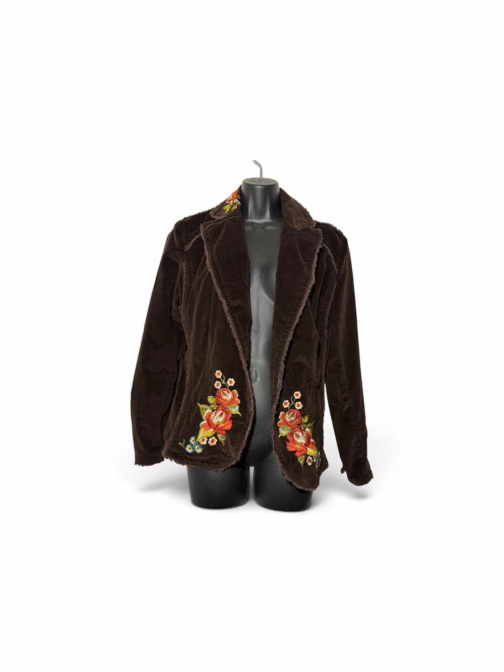Women's Brown Embroidered Floral Blazer Jacket